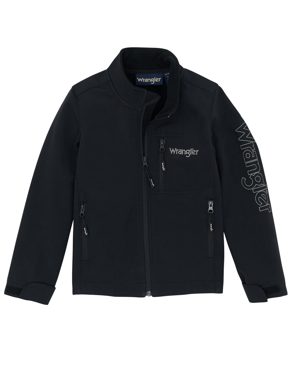Image #1 - Wrangler Boys' Western Trail Team Logo Zip Jacket, Black, hi-res
