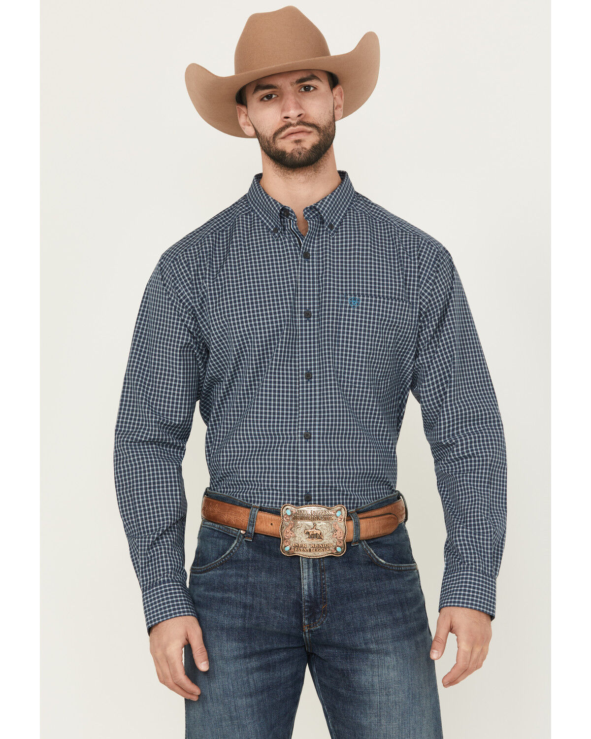 Image #1 - Ariat Men's Pro Series Paddy Classic Fit Checkered Print Long Sleeve Button-Down Western Shirt, Black, hi-res