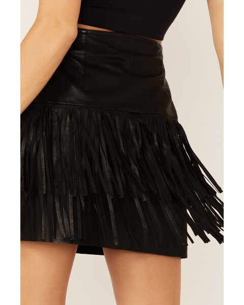 Image #4 - Stetson Women's Black Lamb Leather Fringe Mini Skirt, , hi-res