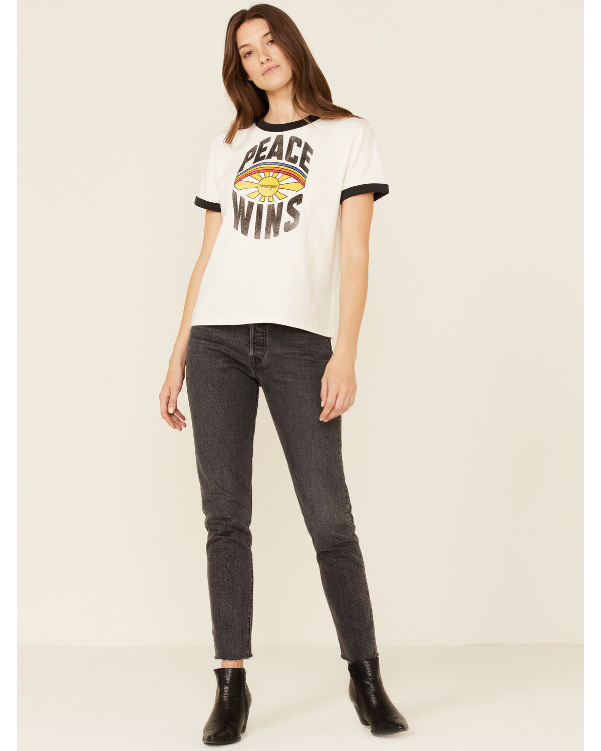 Image #2 - Wrangler Modern Women's Ivory Peace Wins Graphic Short Sleeve Ringer Tee , , hi-res