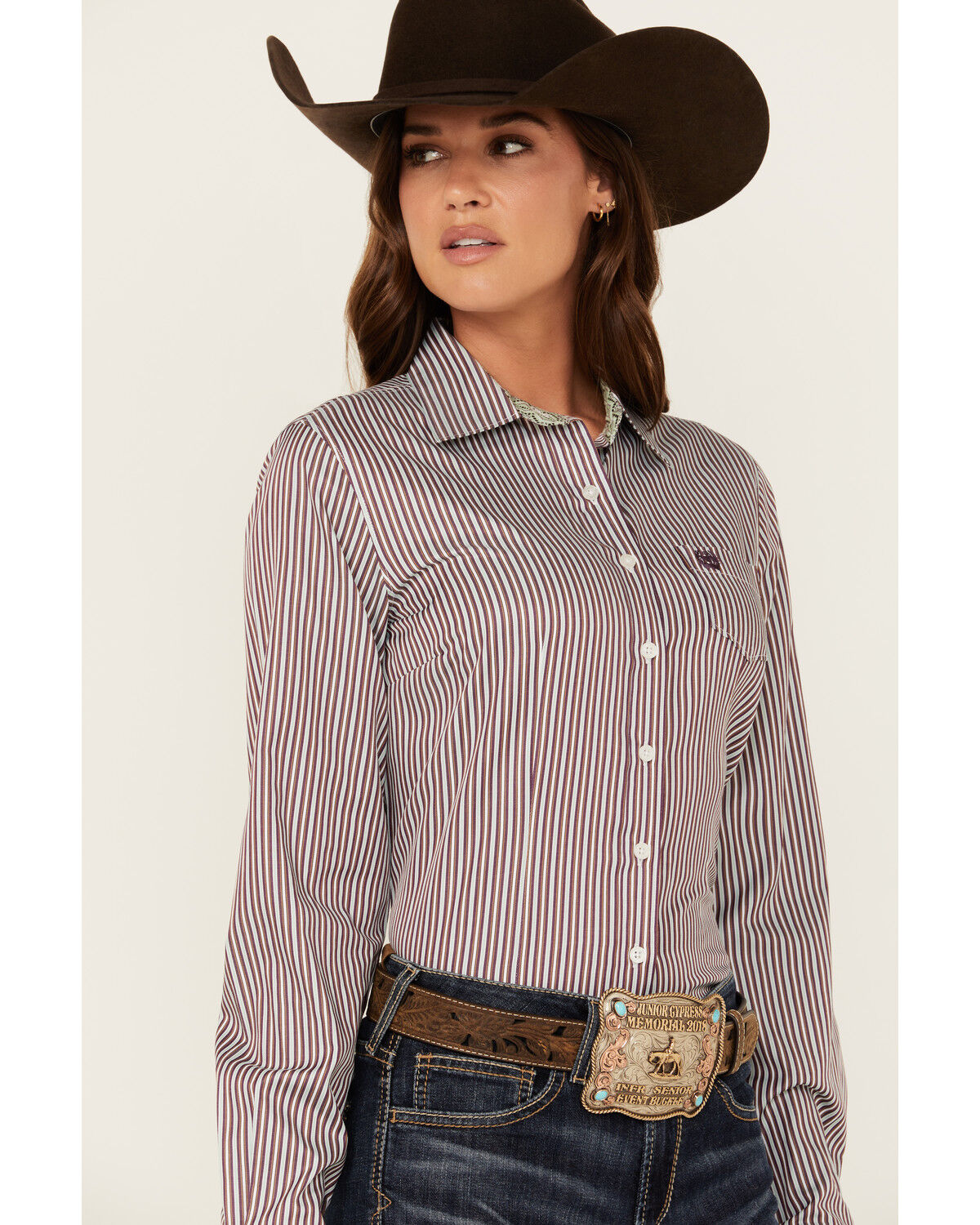 Image #2 - Cinch Women's Striped Long Sleeve Button Down Western Shirt, Purple, hi-res