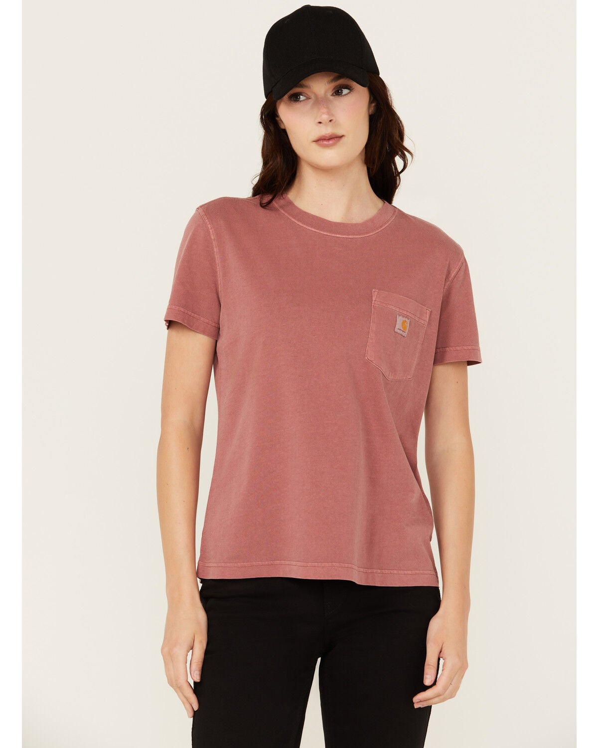 Carhartt Women's Re-Engineered Relaxed Fit Midweight Short Sleeve Pocket Work Tee, Maroon, hi-res
