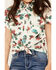 Image #3 - Shyanne Girl's Floral Print Short Sleeve Tie Front Western Pearl Snap Shirt, Ivory, hi-res