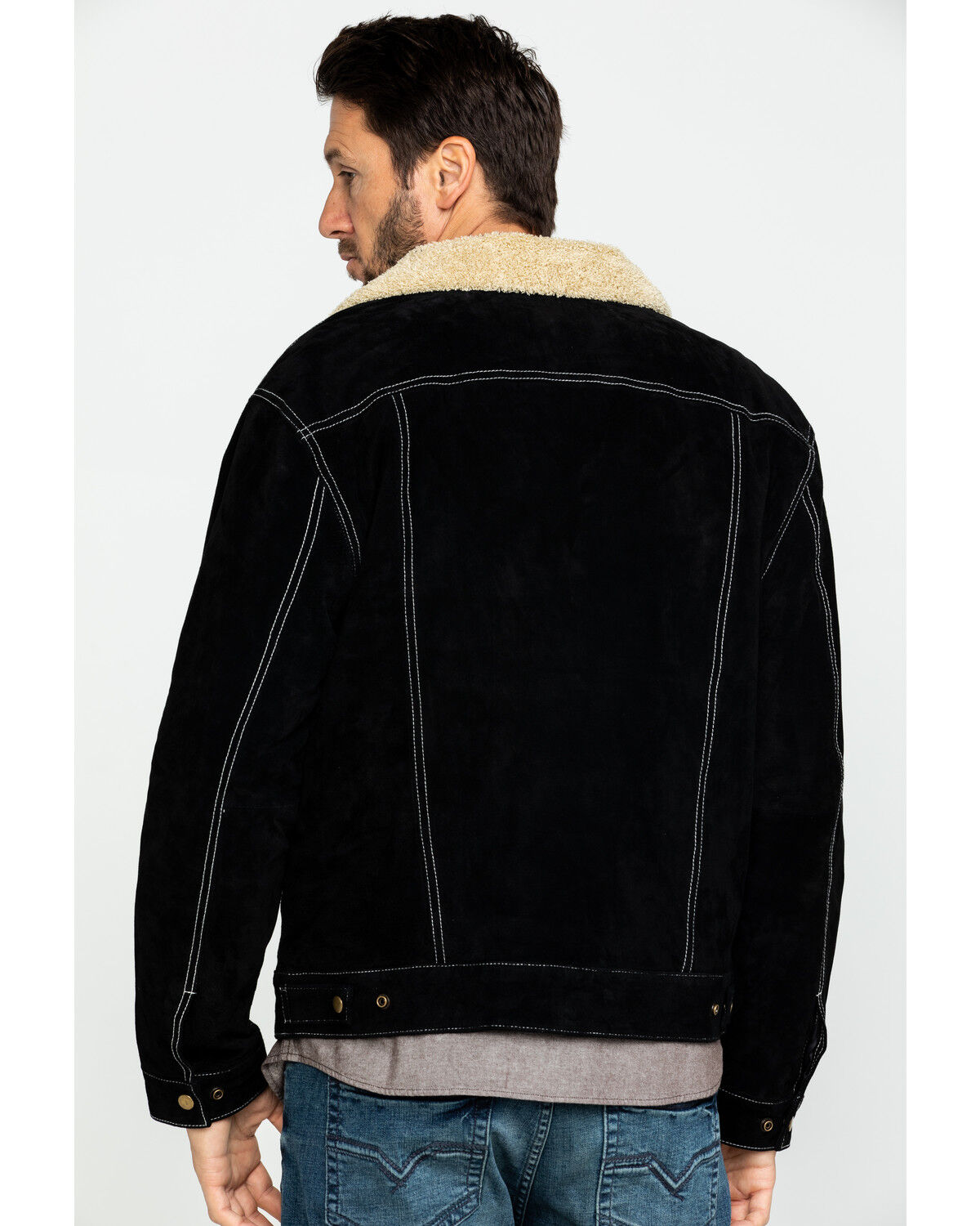 Image #2 - Scully Men's Boar Suede Southwestern Yolk Jean Jacket, Black, hi-res