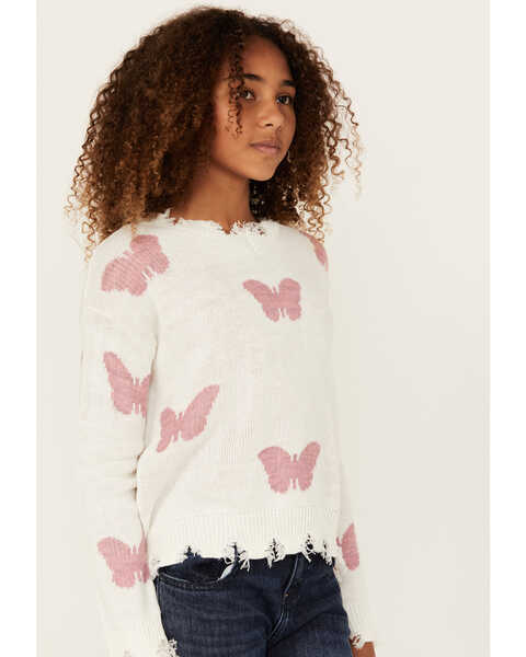 Image #2 - Self Esteem Girls' Butterfly Sweater , Ivory, hi-res