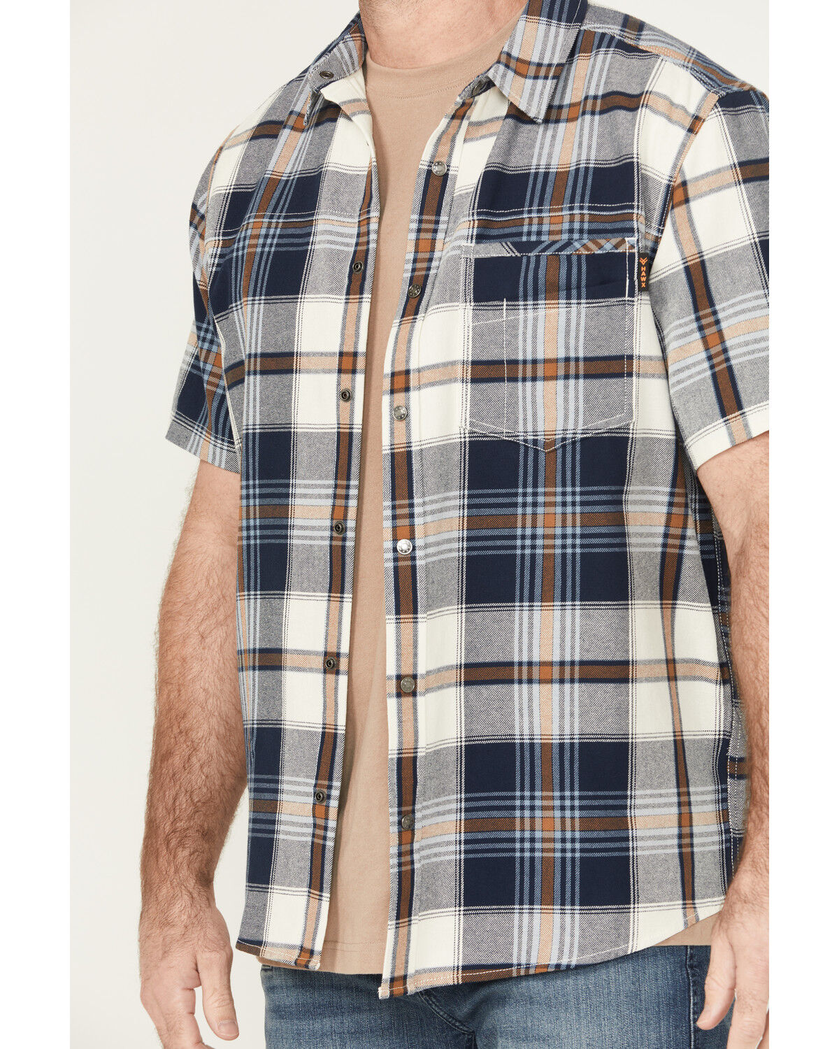 Image #3 - Hawx Men's Hedgerow Plaid Print Short Sleeve Snap Work Shirt, Navy, hi-res
