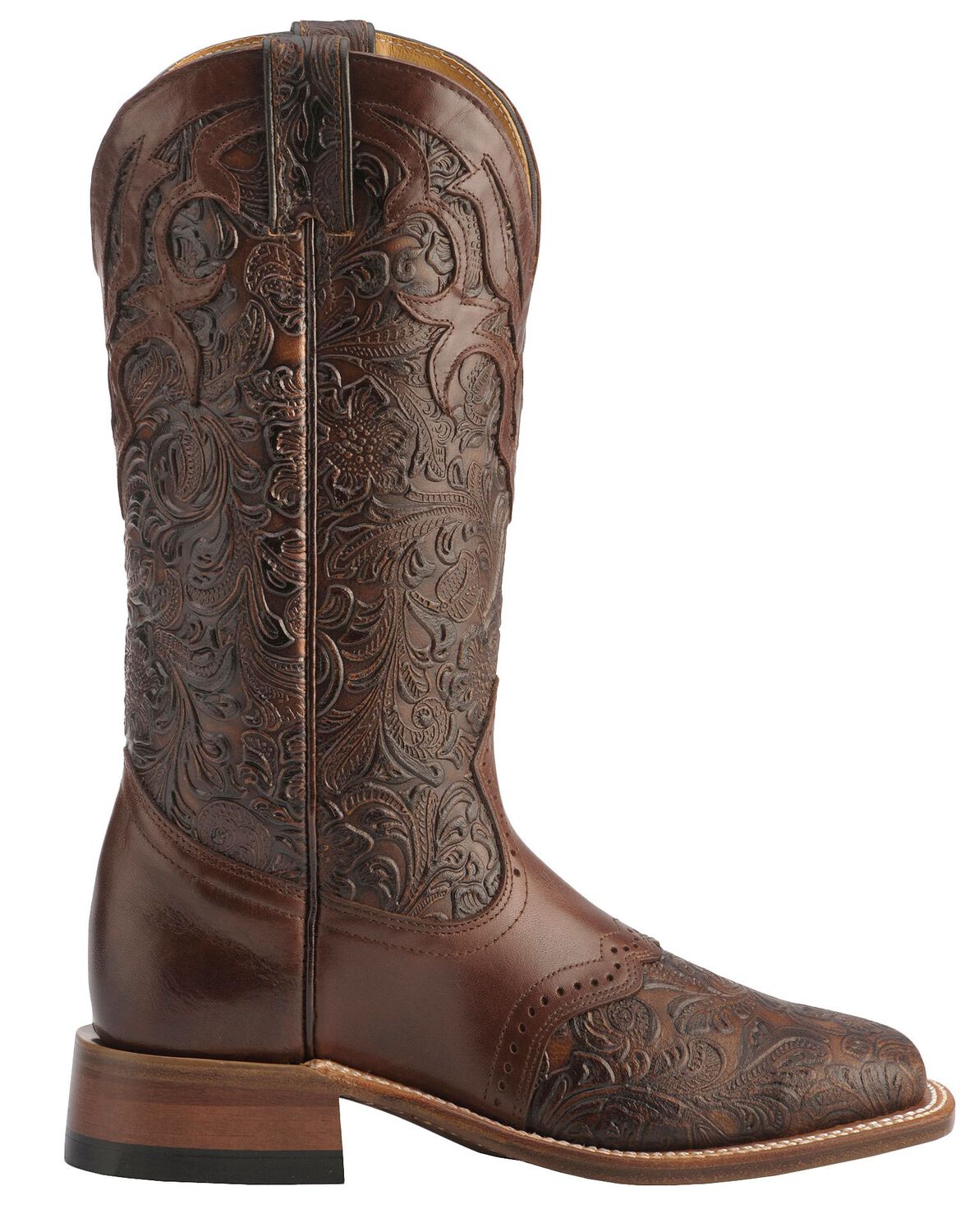 Image #2 - Boulet Women's Hand Tooled Ranger Western Boots - Square Toe, Chestnut, hi-res