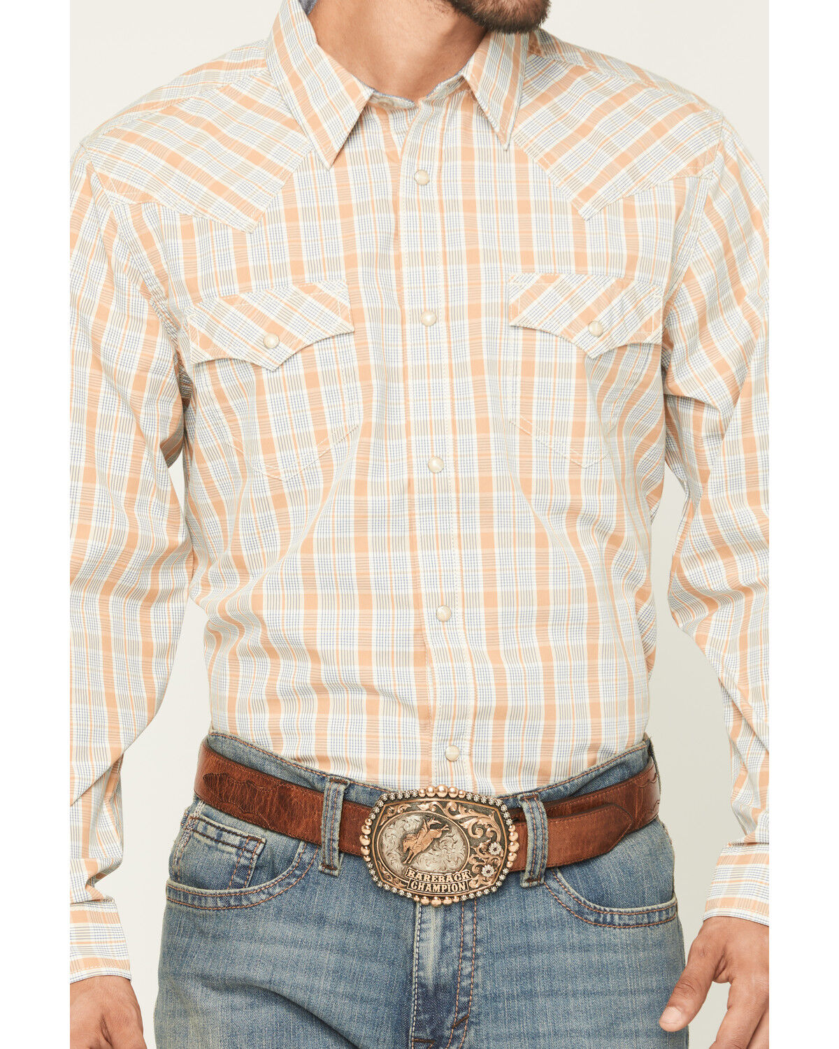 Image #3 - Cody James Men's Tanhue Plaid Print Long Sleeve Snap Western Shirt, Sand, hi-res