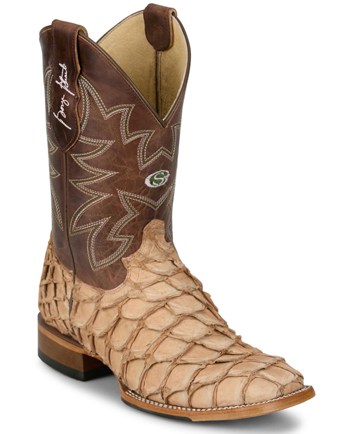 Image #1 - Justin Men's Ocean View Exotic Pirarucu Western Boots - Broad Square Toe, Brown, hi-res