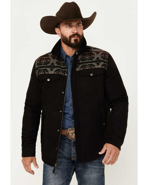 Image #1 - Moonshine Spirit Men's Southwestern Print Snap Trucker Jacket, Black, hi-res