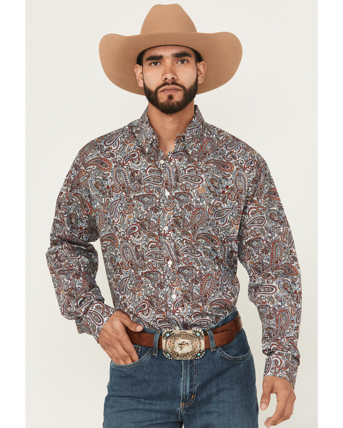 Image #1 - Cinch Men's Paisley Print Long Sleeve Button-Down Western Shirt, Multi, hi-res