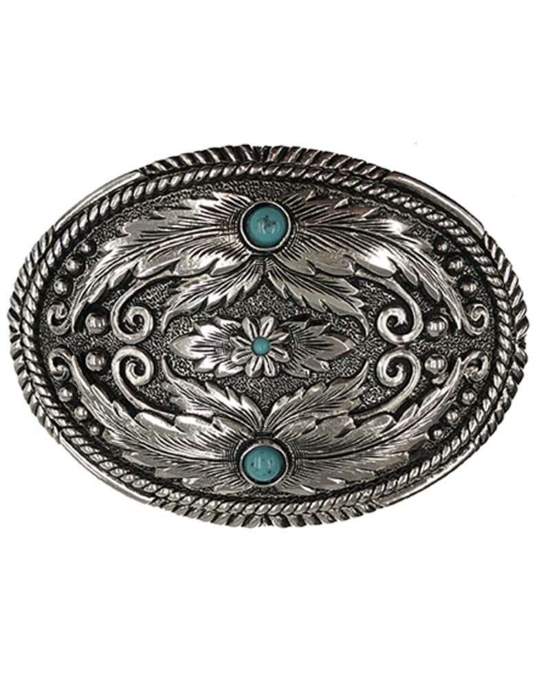 Cody James Men's Fancy Feathers Turquoise Buckle, Silver, hi-res