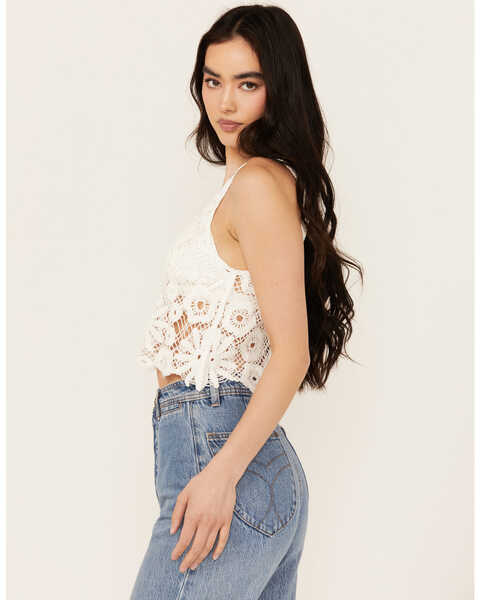 Image #2 - New In Women's Floral Lace Sleeveless Tank , White, hi-res