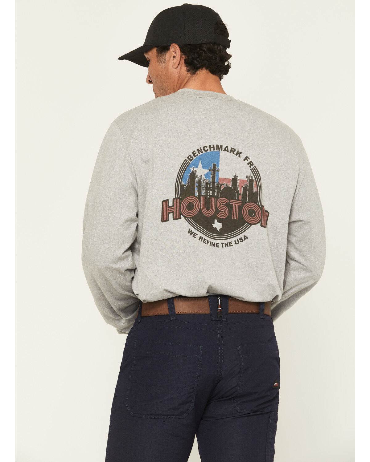 Image #1 - Benchmark FR Men's FR Houston Refining Long Sleeve Graphic Work T-Shirt, Light Grey, hi-res