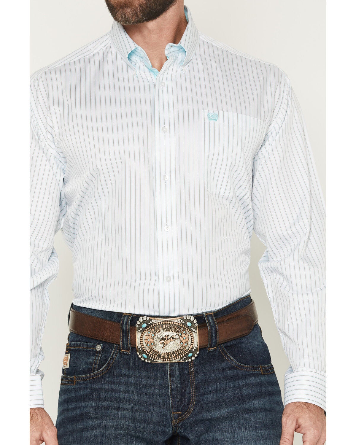 Image #3 - Cinch Men's Stripe Print Tencel Long Sleeve Button-Down Western Shirt, White, hi-res