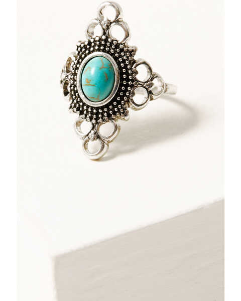 Image #3 - Shyanne Women's 4-piece Turquoise & Silver Beaded Wood Ring Set, Silver, hi-res