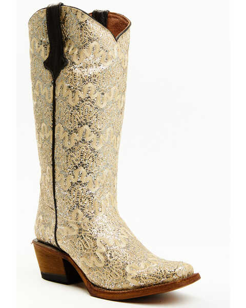 Image #1 - Tanner Mark Women's The Bride Shimmer Western Boots - Square Toe, Beige/khaki, hi-res