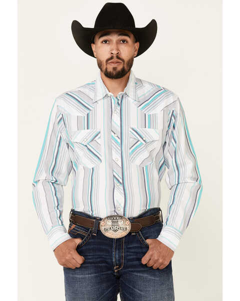 Wrangler 20X Men's White Stripe Long Sleeve Snap Western Shirt , White, hi-res