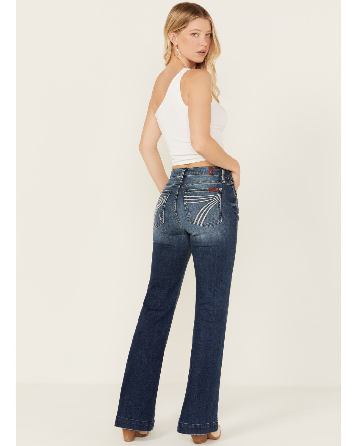 7 For All Mankind Women's Dark Wash Mid Rise Tailorless Dojo