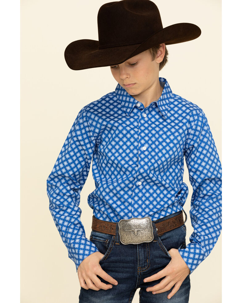 Cody James Boys' Astro Geo Print Button Long Sleeve Western Shirt , Royal Blue, hi-res