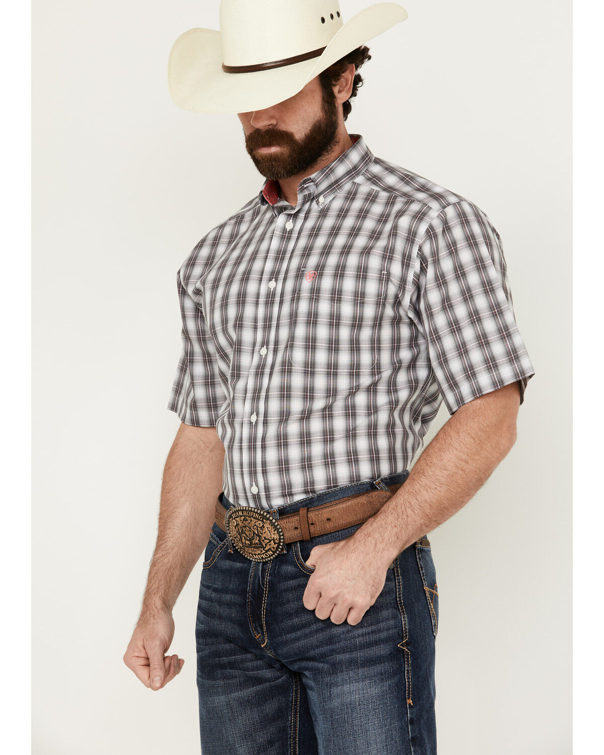Image #2 - Ariat Men's Berkley Ombre Plaid Print Short Sleeve Button-Down Western Shirt, Black, hi-res