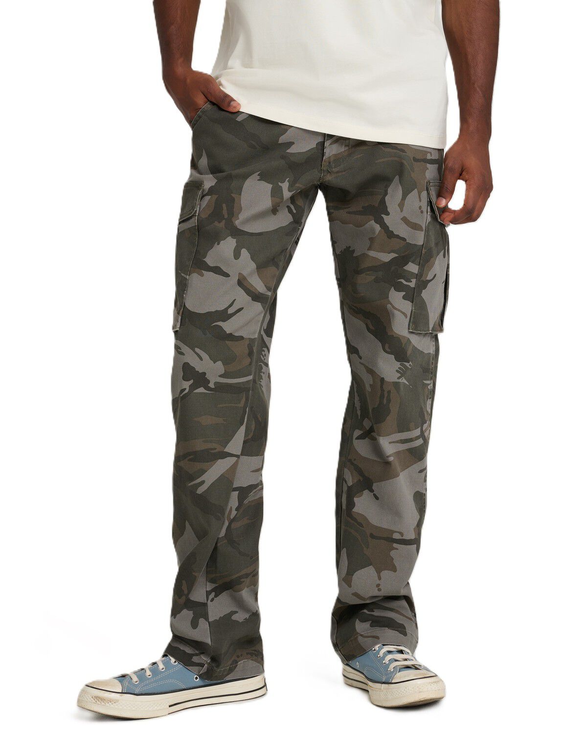 Image #1 - Wrangler X Stranger Things Men's 13MWX Mike Lucas Battlefield Camo Straight Leg Pants, Camouflage, hi-res