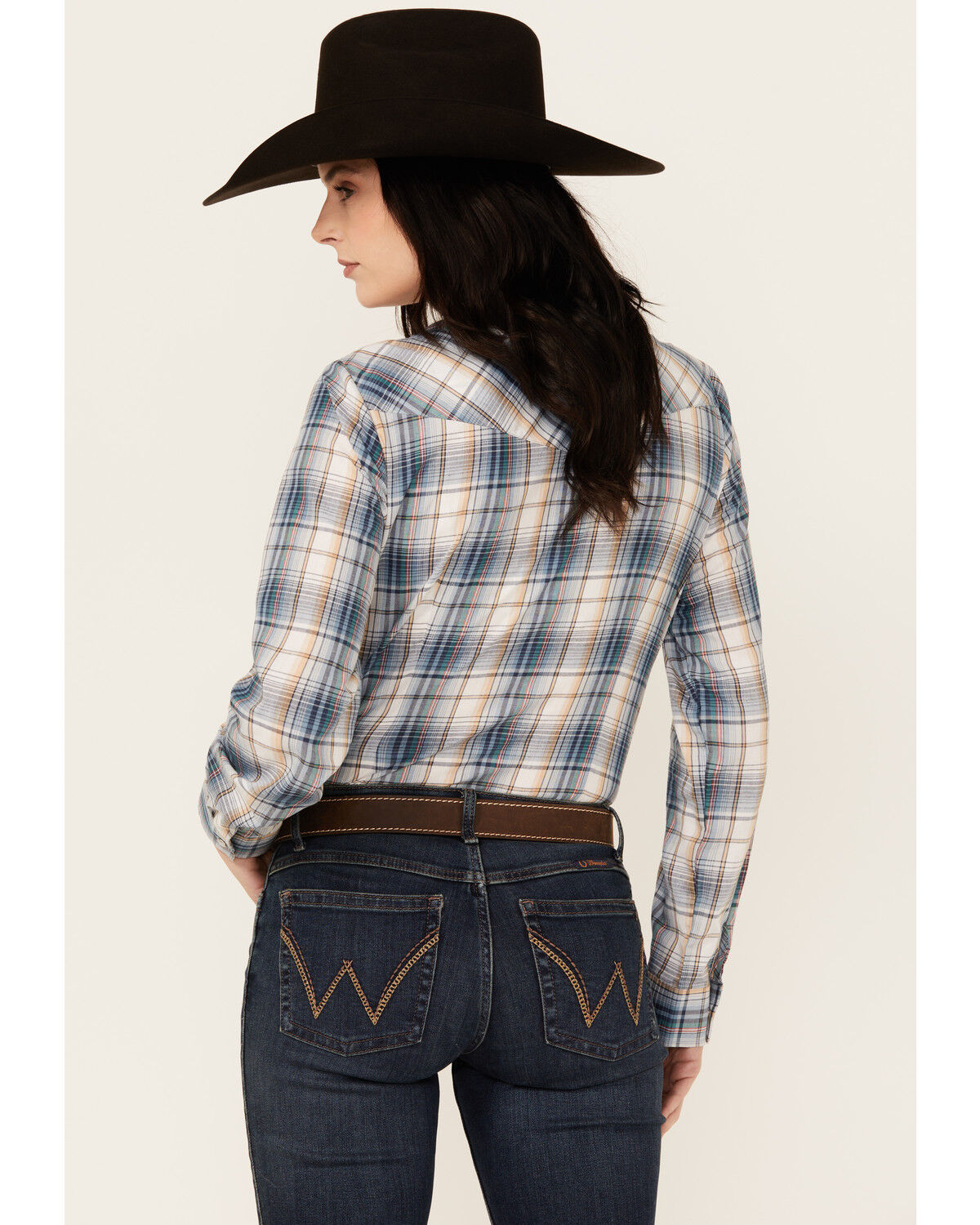 Image #4 - Roper Women's Plaid Print Long Sleeve Snap Western Shirt, Blue, hi-res
