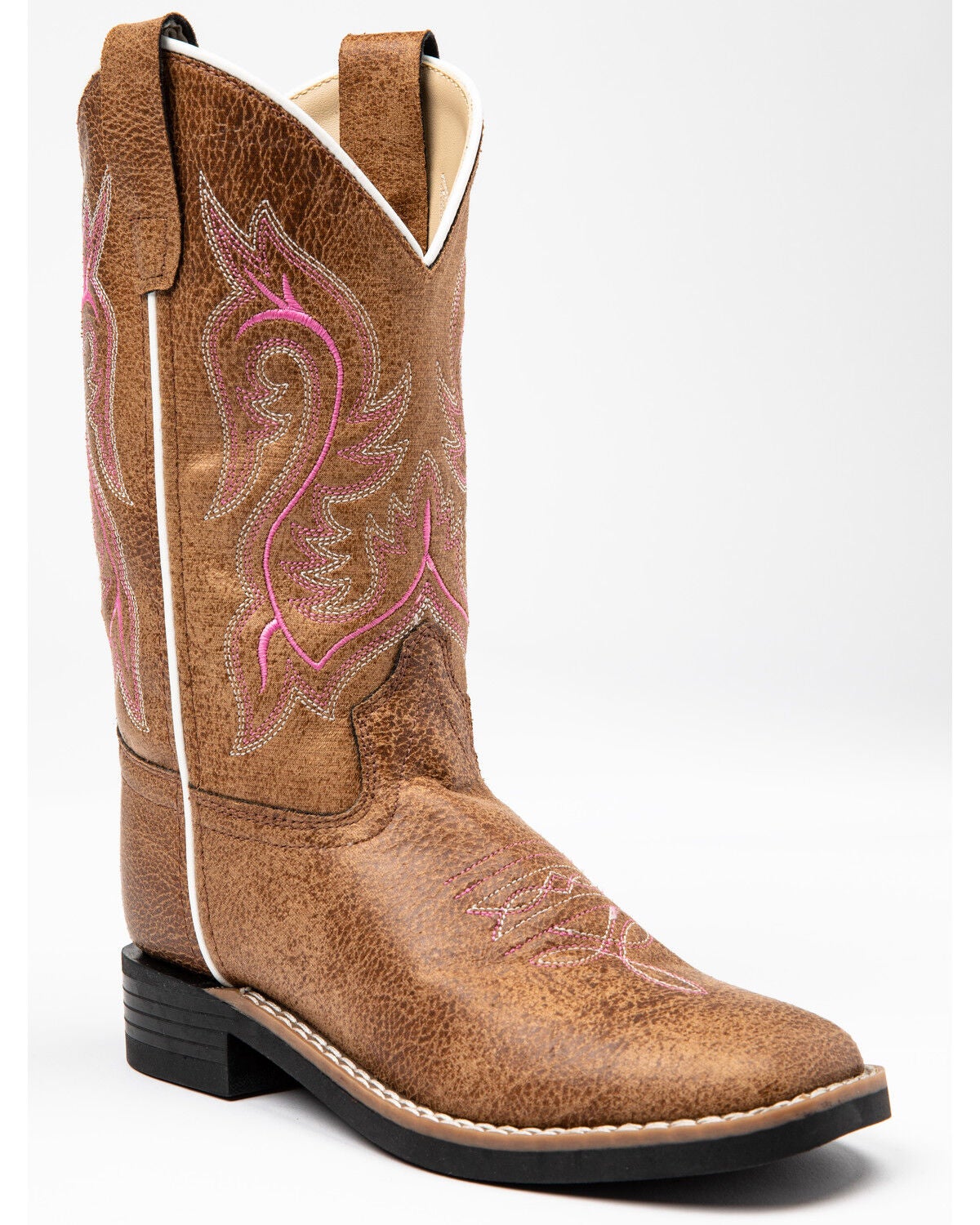 Shyanne Girls' Madison Faux Leather Western Boots - Square Toe, Brown/pink, hi-res