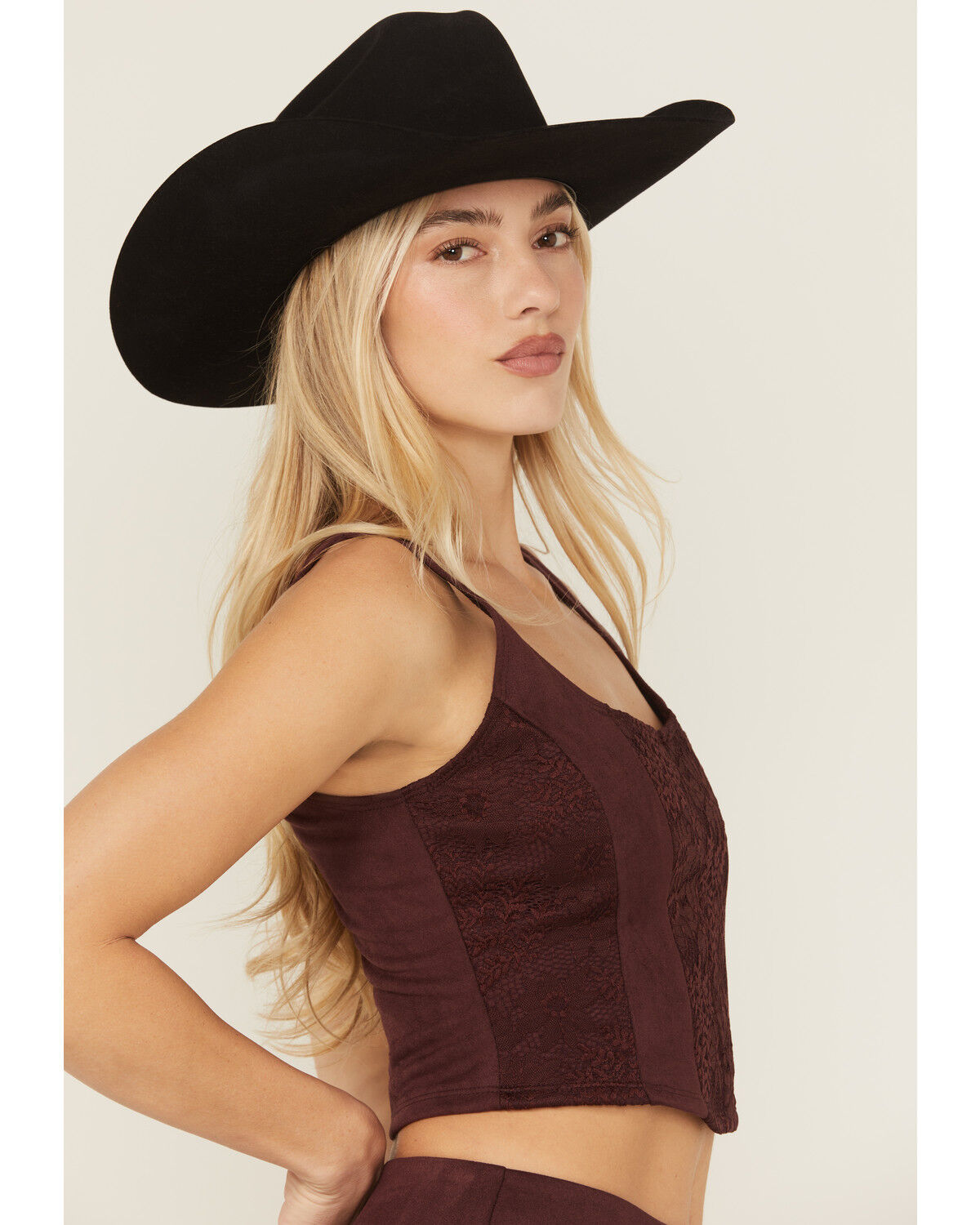 Image #2 - Shyanne Women's Faux Suede Lace Corset Top, Brown, hi-res