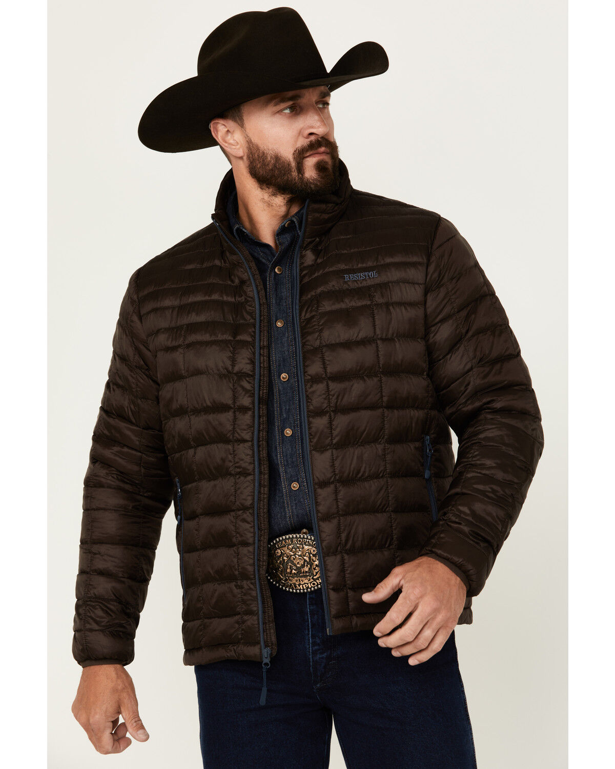 Image #1 - Resistol Men's Solid Brown Cold Bloq Zip-Front Insulated Jacket, Brown, hi-res