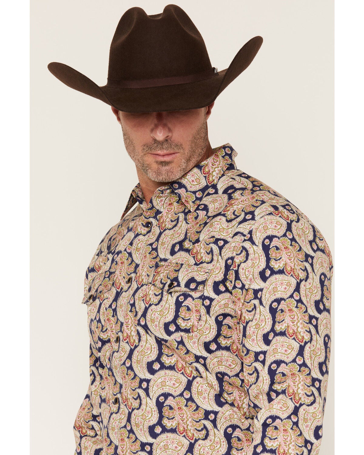 Image #2 - Gibson Trading Co Men's Take Me Back Paisley Print Long Sleeve Snap Western Shirt, Navy, hi-res