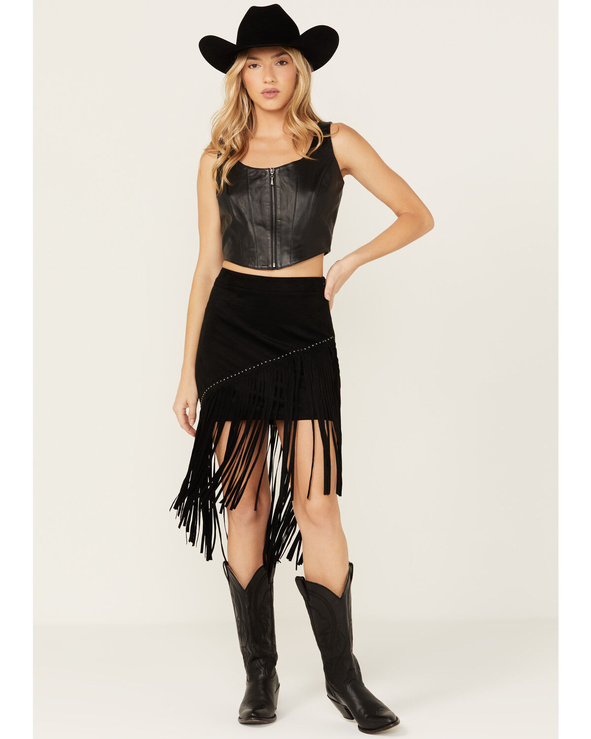 Image #1 - Idyllwind Women's Shiloh Asymmetrical Faux Suede Skirt, Black, hi-res
