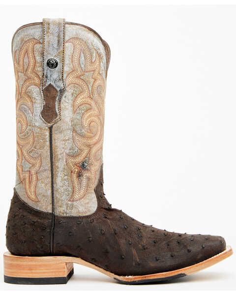 Image #2 - Tanner Mark Men's Exotic Full Quill Ostrich Western Boots - Broad Square Toe, Dark Brown, hi-res
