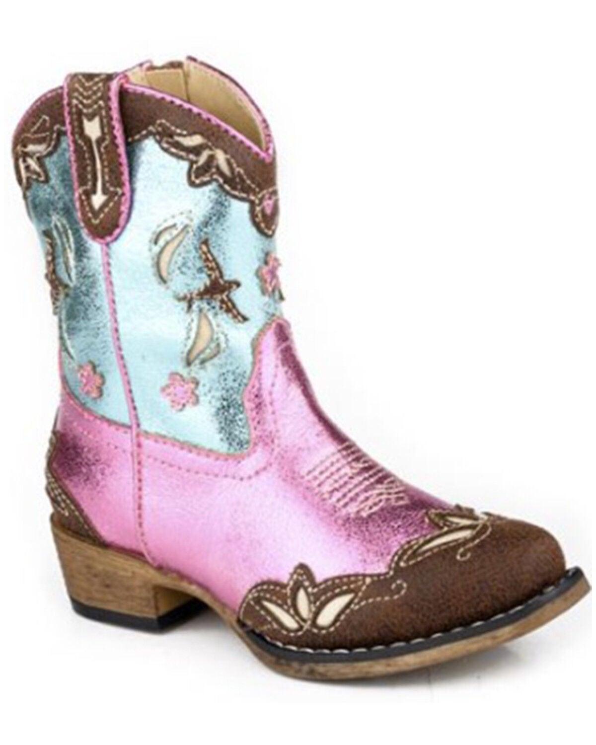 Roper Toddler Girls' Birdie Western Boots - Snip Toe, Brown, hi-res