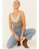 Image #1 - Wild Moss Women's Sage Rib Lace Trim Pointelle Cami, Sage, hi-res