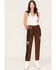 Image #1 - Rock & Roll Denim Women's Two Tone Color Block Faux Suede High Rise Straight Pants, Brown, hi-res
