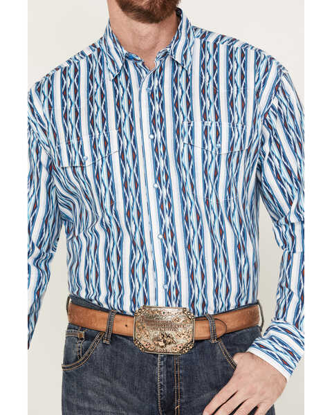Image #3 - Wrangler Men's Checotah Long Sleeve Western Pearl Snap Shirt, Blue, hi-res