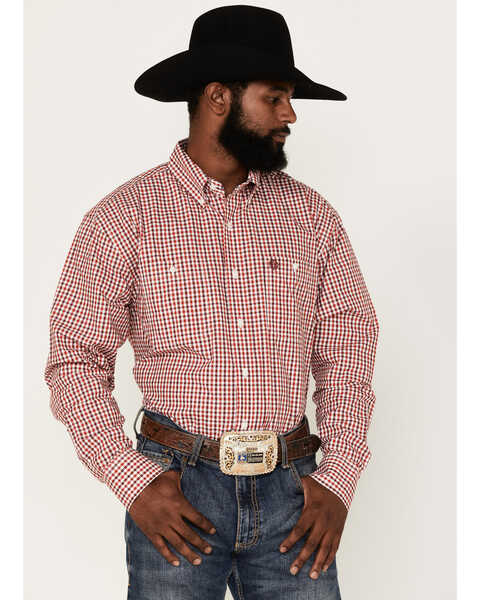 Image #1 - George Strait by Wrangler Men's Long Sleeve Button Down Western Shirt, Red, hi-res