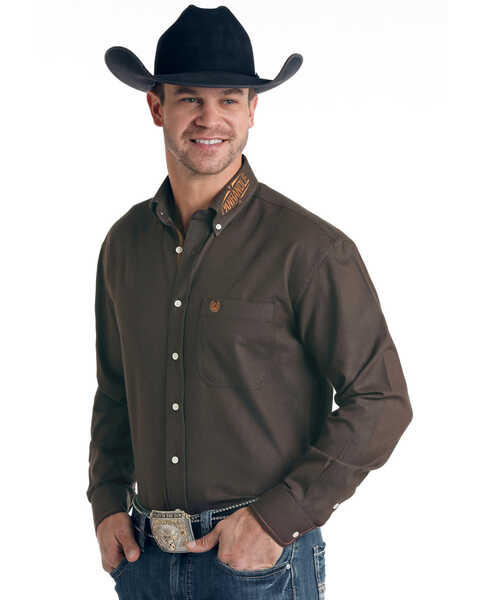 Image #2 - Rough Stock By Panhandle Men's Micro Honeycomb Solid Long Sleeve Western Shirt , Brown, hi-res