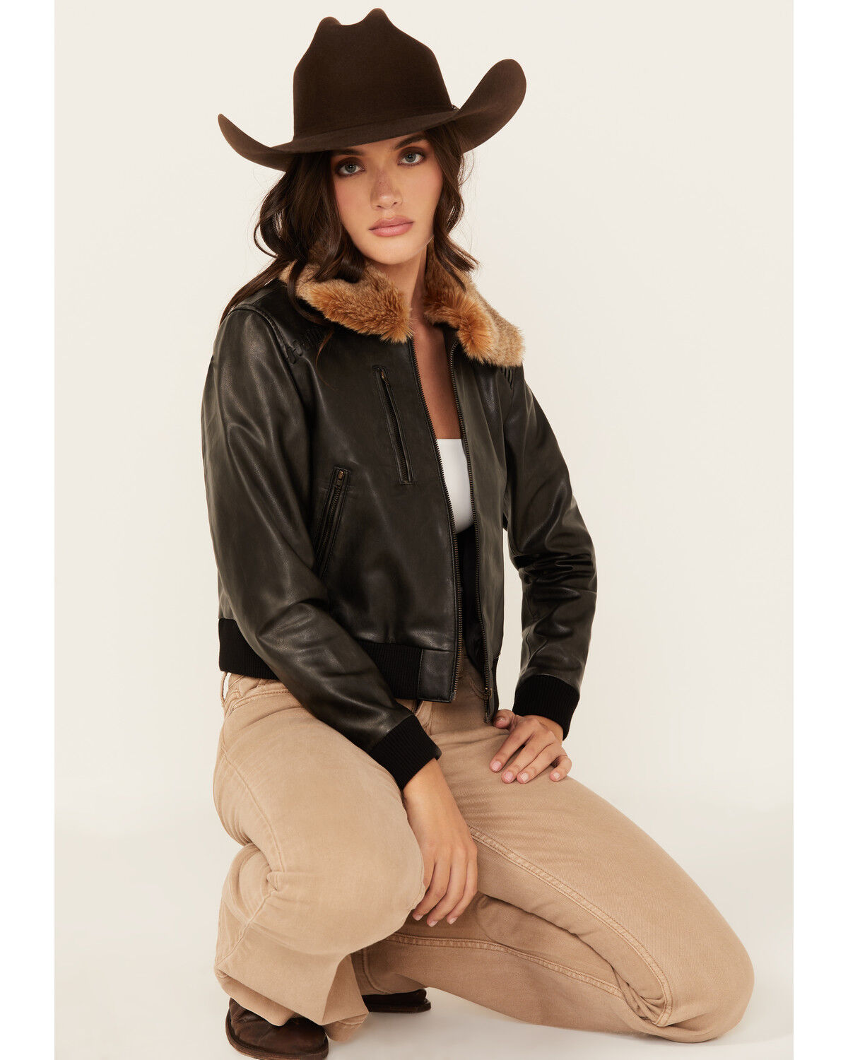Image #1 - Cleo + Wolf Women's Casey Faux Fur Collar Jacket, Charcoal, hi-res