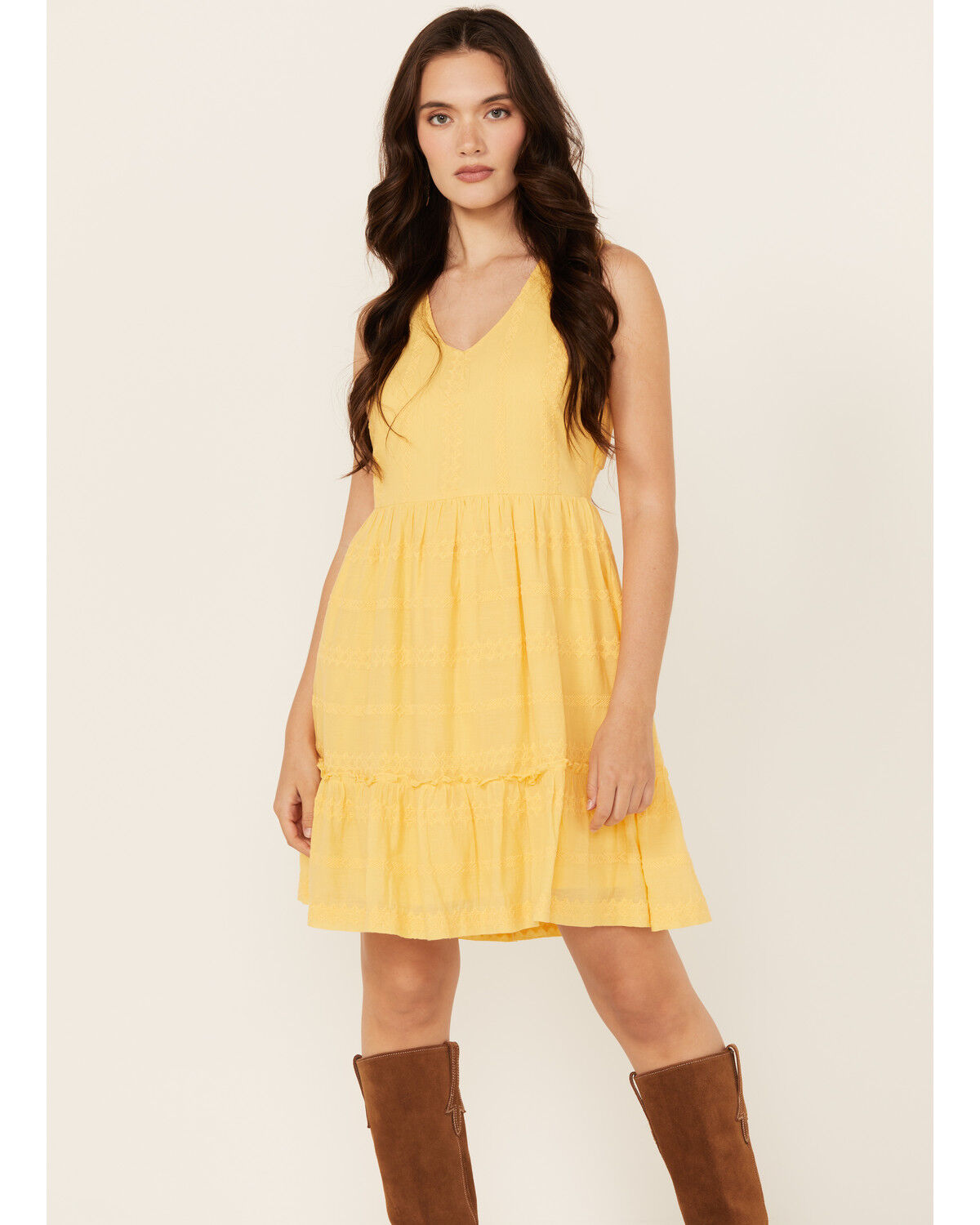 Image #1 - Shyanne Women's Embroidered Sleeveless Mini Dress, Yellow, hi-res
