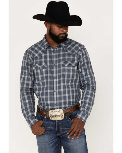 Cody James Men's Lingo Plaid Long Sleeve Snap Western Shirt, Navy, hi-res