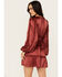 Shyanne Women's Ruffle Satin Dress, Dark Red, hi-res