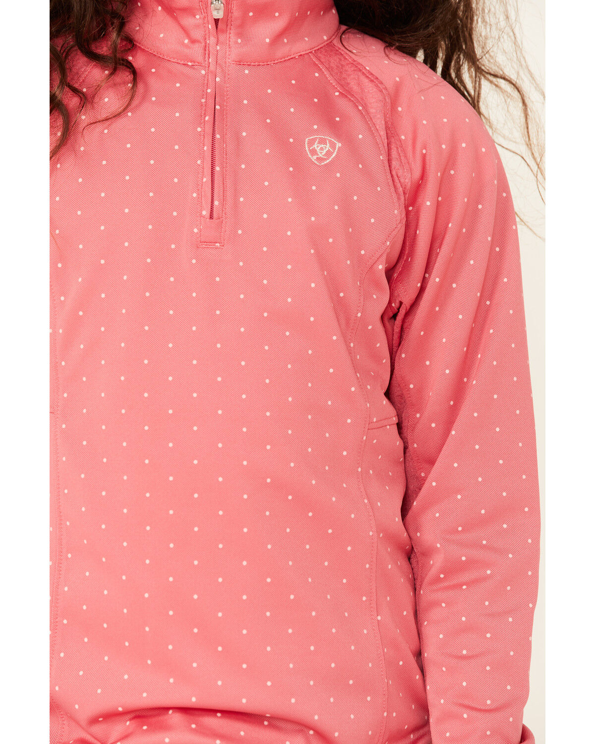 Image #2 - Ariat Girls' Dot Print Sunstopper 2.0 1/4 Zip Baselayer, Pink, hi-res