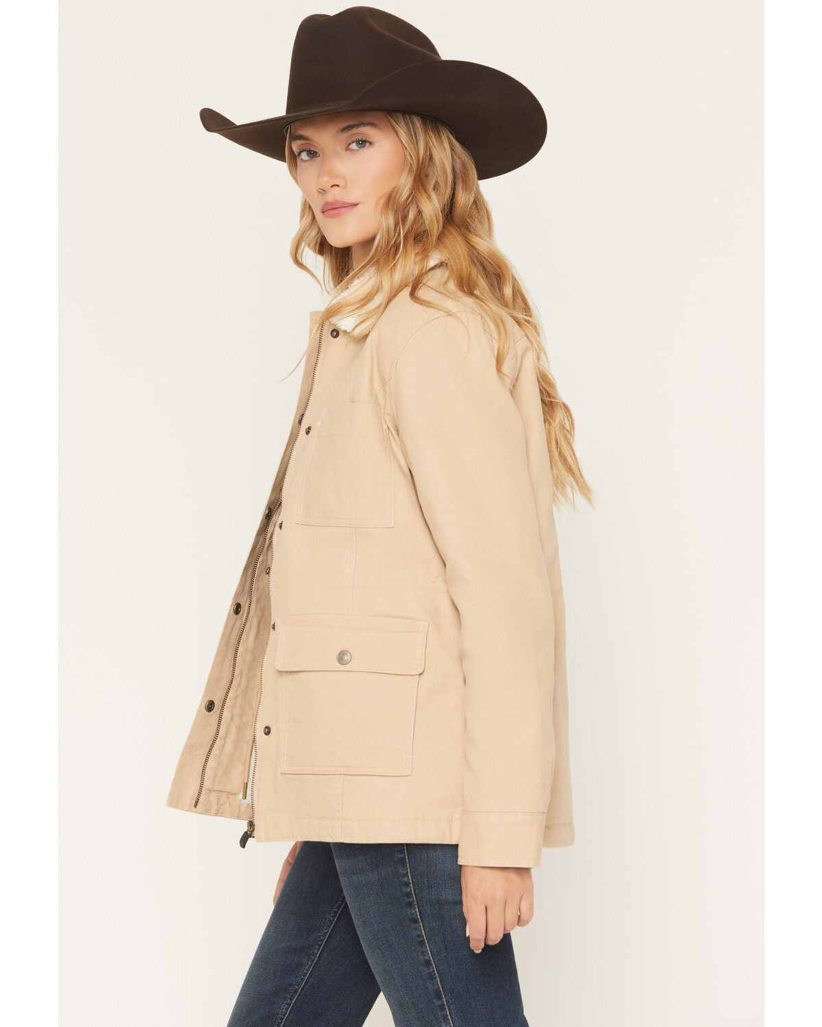Image #2 - Shyanne Women's Splitcreek Sherpa Lined Stretch Canvas Barn Jacket, Khaki, hi-res