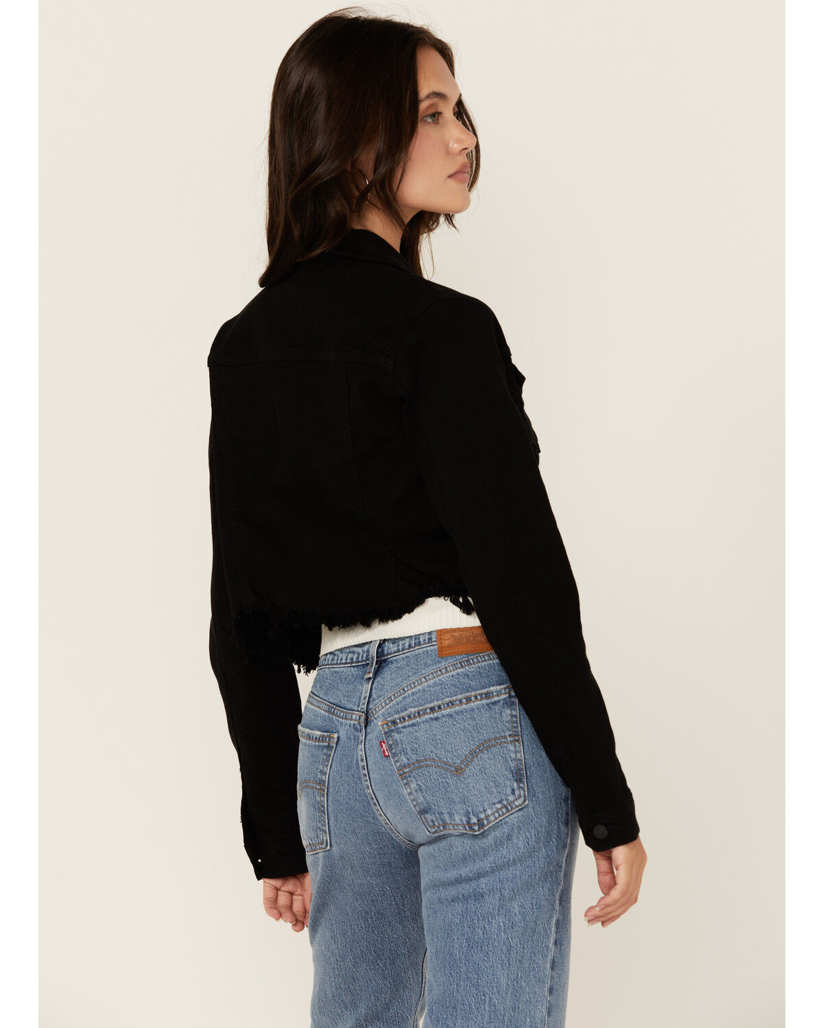 Image #4 - Cello Women's Frayed Cropped Denim Jacket, Black, hi-res