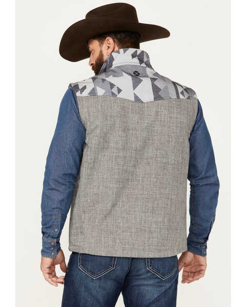 Hooey Men's Southwestern Print Softshell Vest, Grey, hi-res