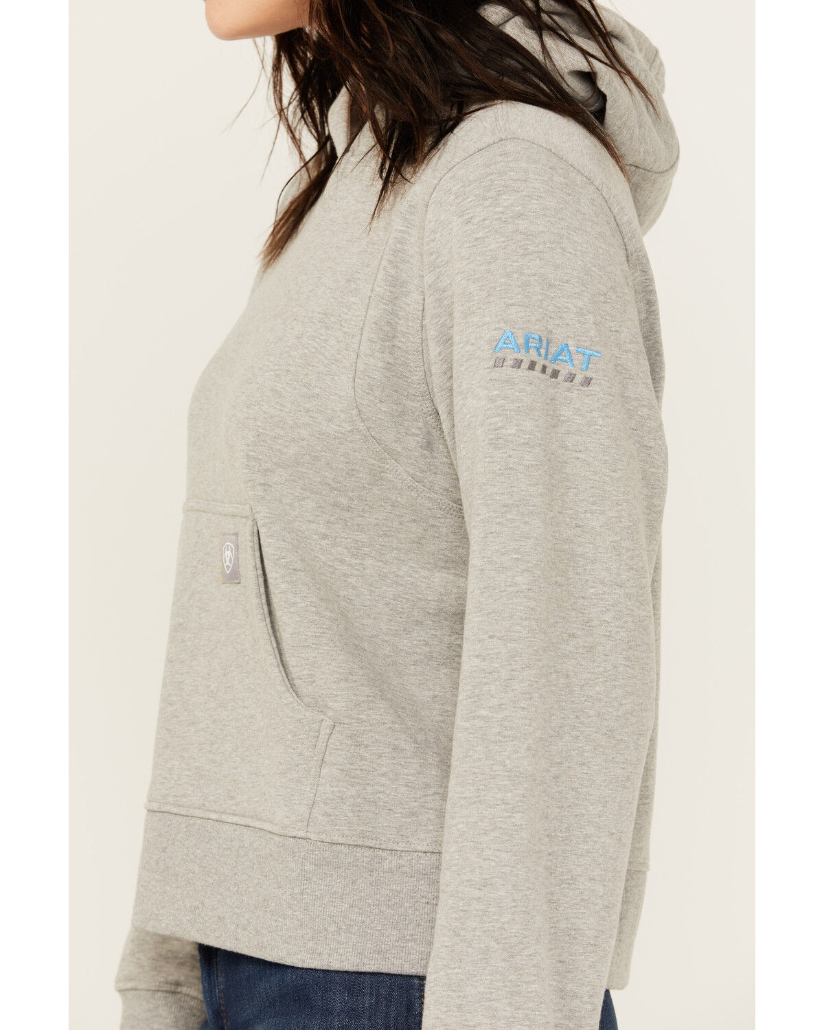 Image #3 - Ariat Women's Rebar Lightweight Cropped Hoodie, Heather Grey, hi-res