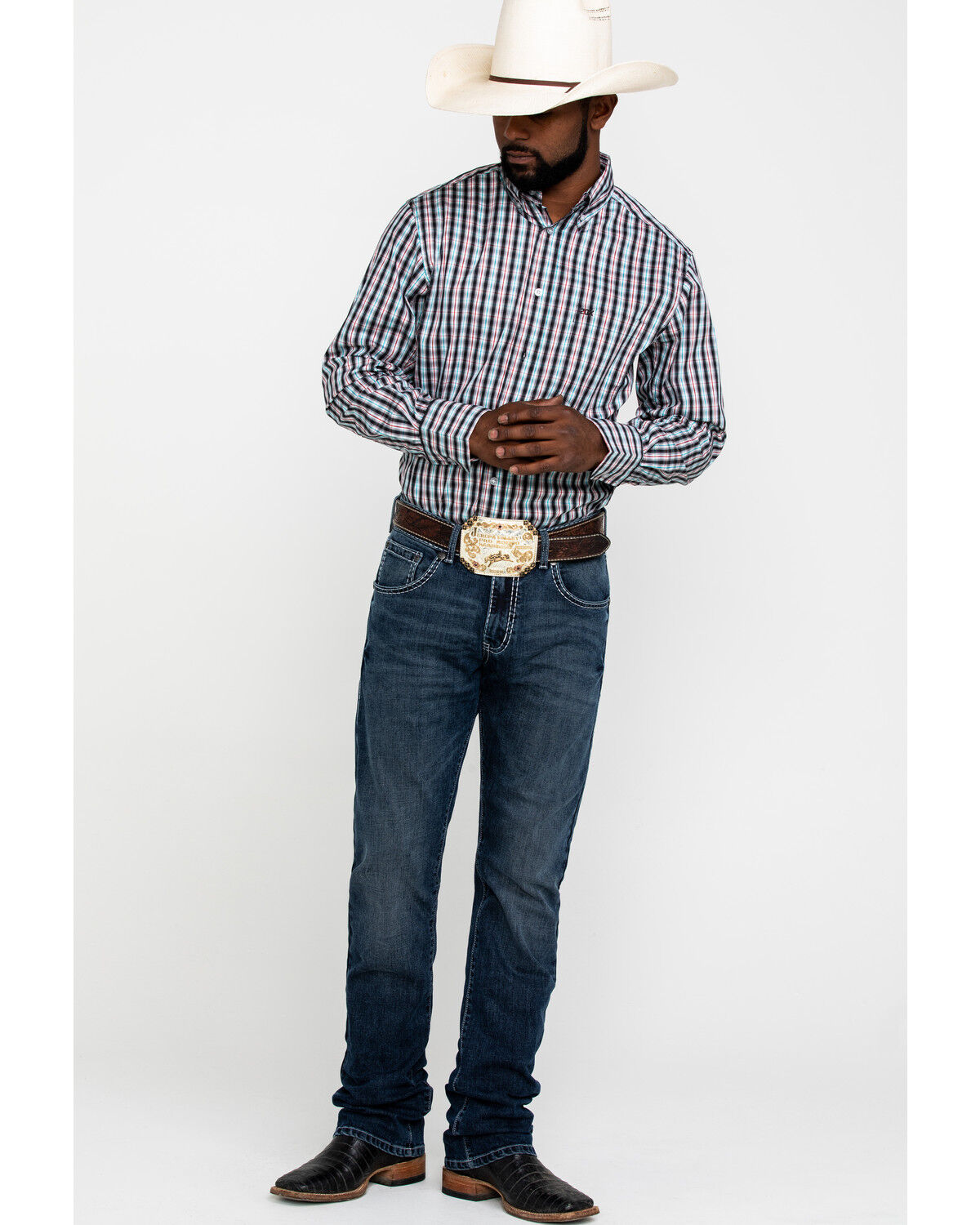 Image #6 - Wrangler 20X Men's Black Plaid Performance Long Sleeve Western Shirt , , hi-res