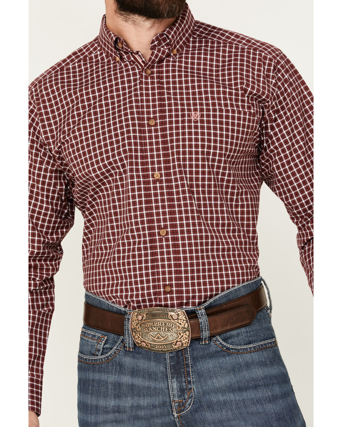 Image #3 - Ariat Men's Pro Series Tyson Checkered Print Long Sleeve Button-Down Western Shirt, Red, hi-res
